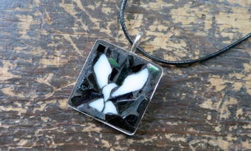 Black and White Mosaic Dove Pendant by Nutmeg Designs