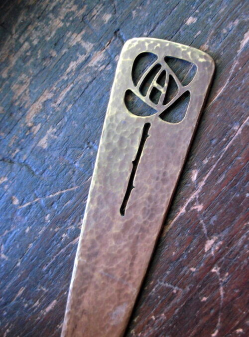 Souvenir of Craftsman Farms: Hammered Brass Letter Opener with Rose by Roycroft Artisan Frank Glapa