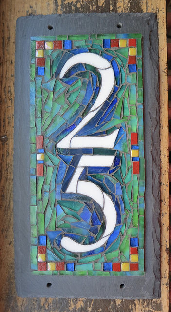 Mosaic House Number 2 Digit Vertical in Blue Green by Nutmeg Designs 