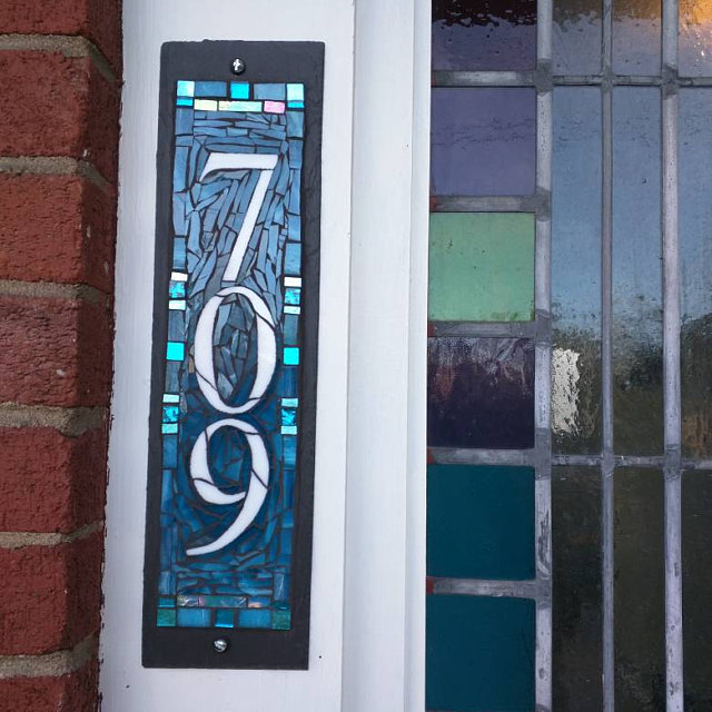 House Number 709 Aqua Mosaic in the Vertical by Nutmeg Designs