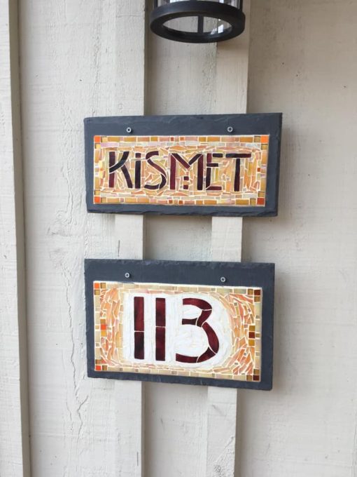 113 House Number with Red Numbers and Yellow Ochre Background plus Kismet