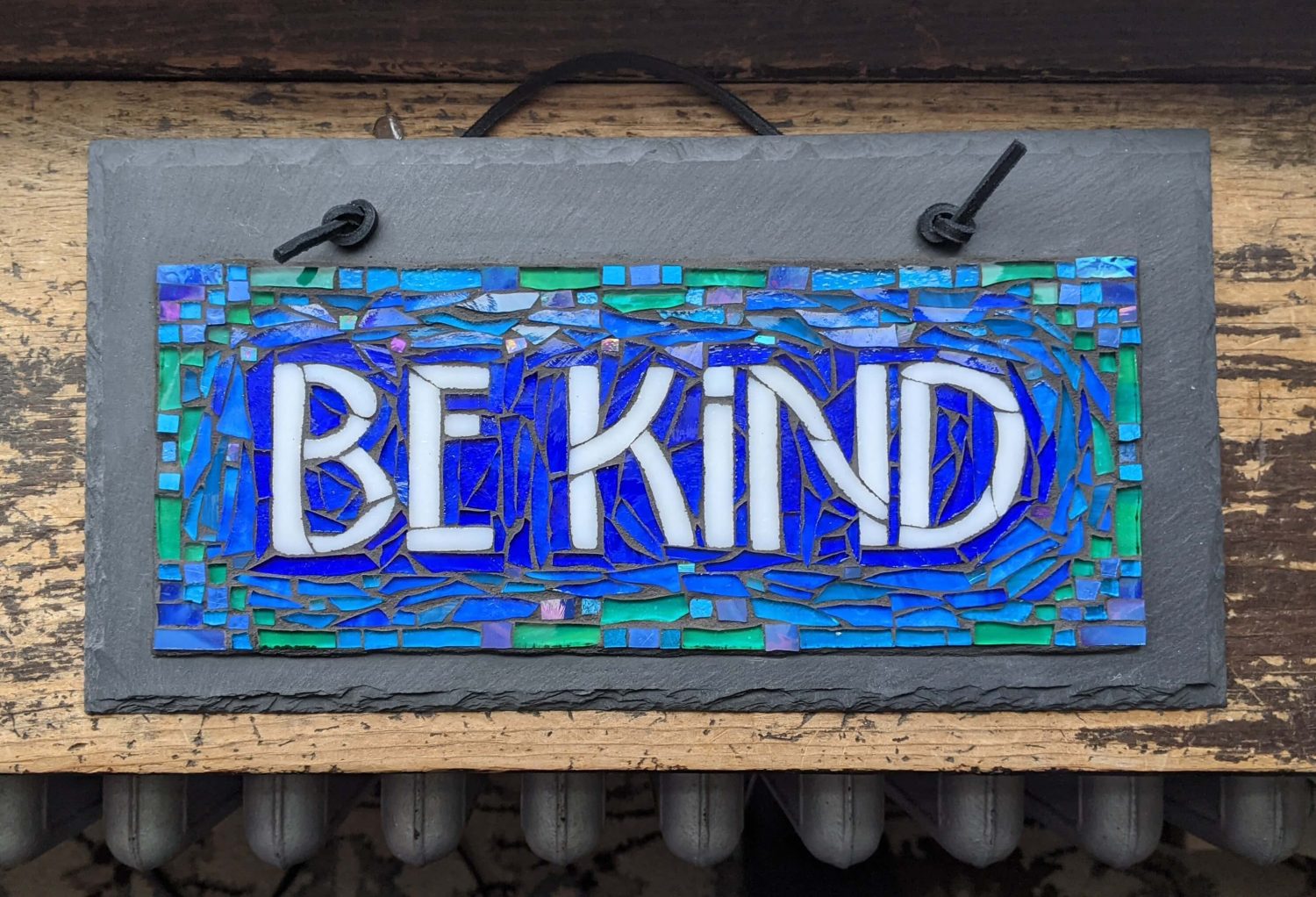 Be Kind Mosaic Sign in Blue by Nutmeg Designs