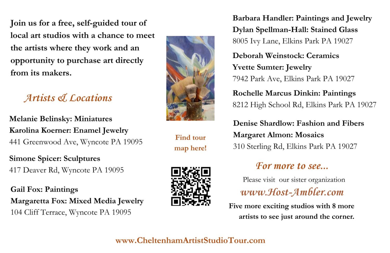 Map of Cheltenham Artists Studio Tour, November 1 and 2, 2025