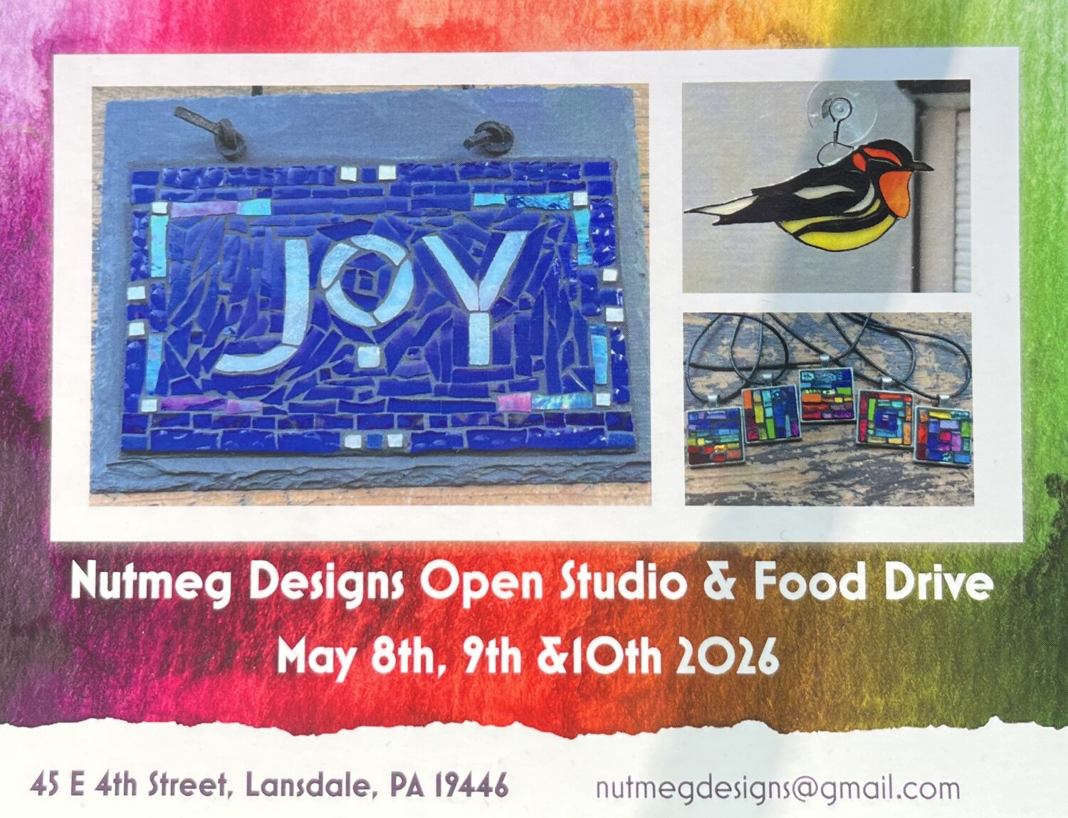 Nutmeg Designs Open Studio and Food Drive for Manna for 2026, May 8, 9 and 10th